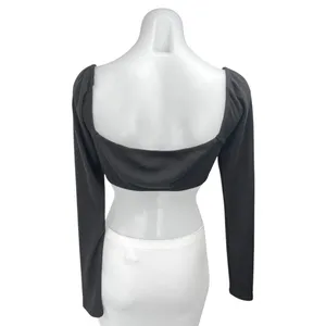 Princess Polly Women's Black Ribbed Knit Square Neck Long Sleeve Crop Top Size 8 thumbnail 2