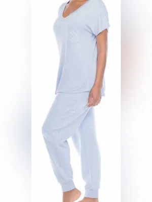 Women’s Light Blue Pocket Pajama Set with Subtle Embroidery Size M thumbnail 7