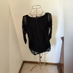 White House Black Market Black Lace Double Layer Long Sleeve Top Women's X-Small thumbnail 8