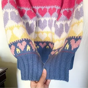 LoveShackFancy‎ Sweater Shirelle Puff-Sleeve Heart Wool Alpaca Pink Icing M EUC thumbnail 4