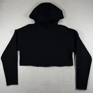 Alo Yoga Womens Black Cropped Hoodie Long Sleeve Raw Hem Activewear Sweatshirt M thumbnail 1