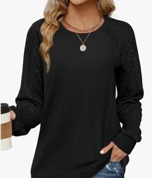 Womens Black Cable Knit Raglan‎ Sleeve Crewneck Pullover Top XL thumbnail 1