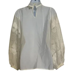 GRACIA Pure‎ White Lace Balloon Sleeve Mock Neck Victorian Blouse Top EUC Size M thumbnail 6