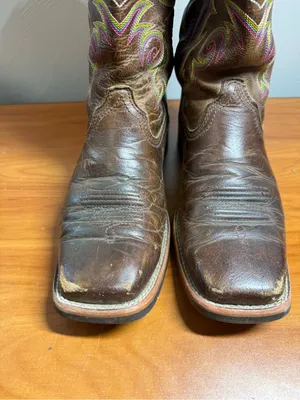 Ariat Womens Square Toe Dark Brown Cowgirl Boots Leather Western Purple Trim 8.5 thumbnail 4