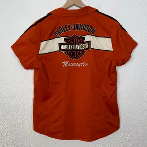 Harley Davidson Women's Orange Full Zip Embroidered Front Short Sleeve Shirt XL thumbnail 2