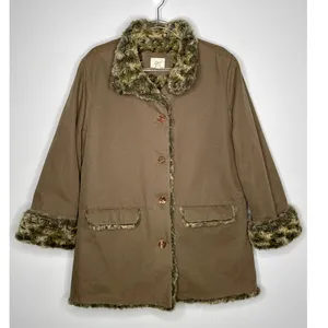 Vintage 2000s J.Jill Brown Faux Fur Lined Coat Jacket Size L thumbnail 7