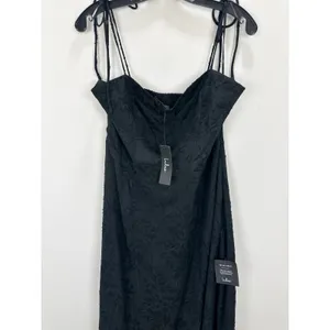 Lulus Loveliest Looks Black Floral Jacquard Tie-Strap Midi Dress Large NWT thumbnail 6