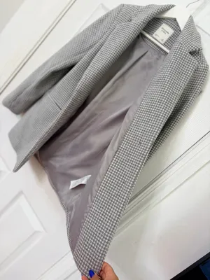 Abercrombie & Fitch Houndstooth Blazer Coat XS Classic Preppy Old Money Gray thumbnail 8