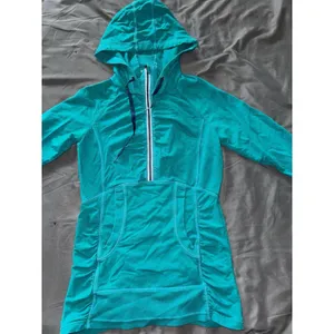 Athleta Half Mile Running‎ Light Weight Jacket Teal Green Hooded Half Zip Sz 2XS thumbnail 2