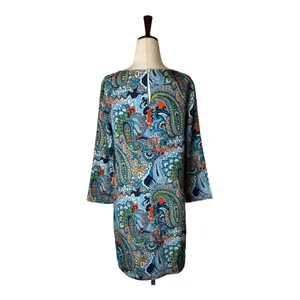J Crew Dress Women 4 Blue‎ Jules Moonglow Paisley Gallery Boho Hippie Mini Shift thumbnail 2