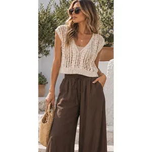 Ivory Crochet Floral Open Knit Crop Top Medium Boho Artisan thumbnail 2