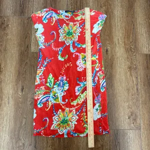 Lauren Ralph‎ Lauren Red Floral Paisley 100% Linen Shift Dress Womens S tropical thumbnail 8