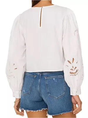Vince Camuto White Embroidered Scallop Hem‎ Long Sleeve Blouse Size XL thumbnail 3