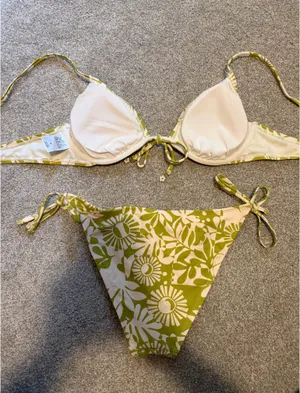 Wild Fable Green/White Retro Floral Bikini Set thumbnail 5