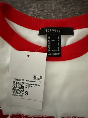 Forever 21 Graphic Cropped White Baby Tee with Red Trim thumbnail 3