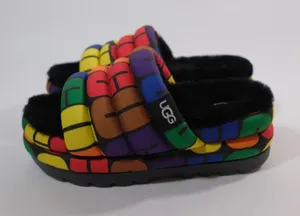 UGG Rainbow Puff Platform Slide Slippers with Black Plush thumbnail 1