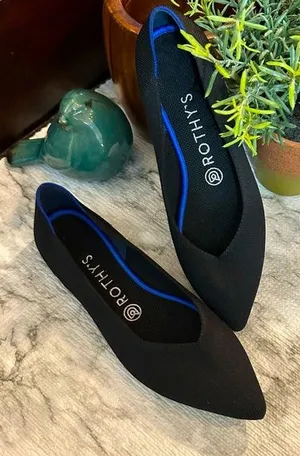 Rothy’s Women's The Point Flats Size 8W Black Blue Knit Slip On Shoes thumbnail 1