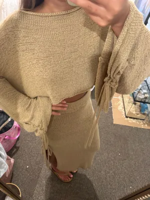 Beige Knit Midi Set - Neutral Ribbed Design thumbnail 2