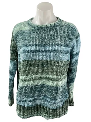 Style & Co Woemn's Green Striped Knit Crewneck Long Sleeve Knit Sweater Top Sz S thumbnail 1