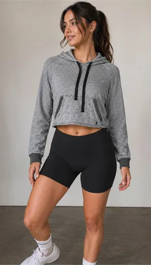 Free People FP Movement Gray Lightweight Cropped Hoodie with Drawstring thumbnail 1