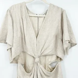Abercrombie & Fitch Womens Boho Beach‎ Linen Blend Knotted Cutout Midi Dress XLT thumbnail 3