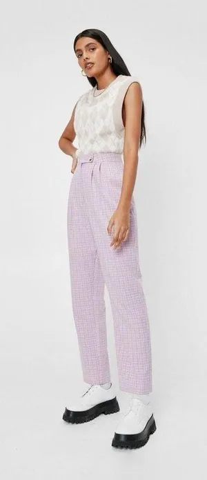 NWT Nasty Gal Sz 10 High Waisted Tapered Check Pants In Lilac thumbnail 2