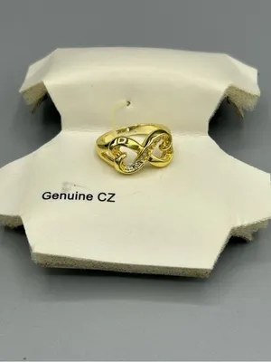 Gold Tone CZ Interlocking Heart Ring Size 6.25 New on Card thumbnail 5
