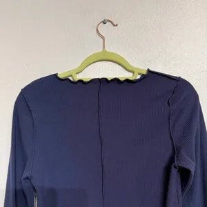 Aerie Navy Ribbed Cropped Long Sleeve Top Sz M thumbnail 7