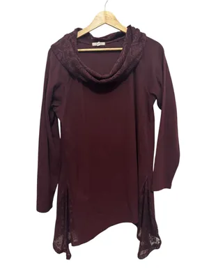 Maurices Lace-Trim Cowl Neck Tunic - Burgundy thumbnail 2
