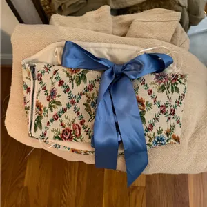 Altar'd State Floral Strapless Crop Top with Blue Bow thumbnail 4