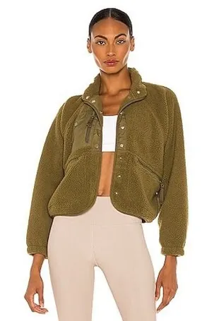 Free People FP Movement Hit The Slopes Fleece Jacket Olive Green XS OB1011351 thumbnail 1