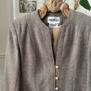 Vintage Judy’s Place Tweed Blazer Jacket Brown Blue M 10 thumbnail 2