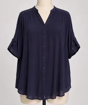 PPLA Purple Crepe Oversized Button Down‎ Blouse Short Sleeve Large Flowy Boho thumbnail 1