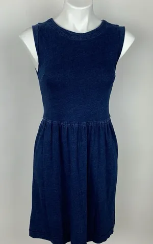 LOFT Sleeveless Knit Denim Fit & Flare Dress - Size: 0P thumbnail 1