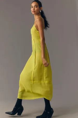 NWT Sheer Paneled Midi Dress in Chartreuse. Size 16 thumbnail 5