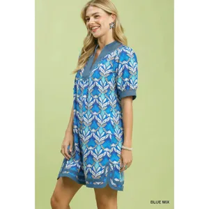 Umgee Mix Tile Print Mini Dress - Blue Mix - Medium thumbnail 2