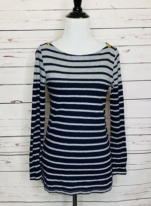 J. Crew Navy Blue & Gray Stripe Painter Tee Long Sleeve T-Shirt Top Size Small thumbnail 2