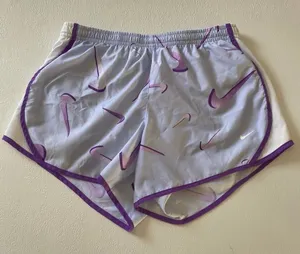 Nike Dri-Fit Running Shorts L Purple Swoosh Print Lightweight Activewear thumbnail 1