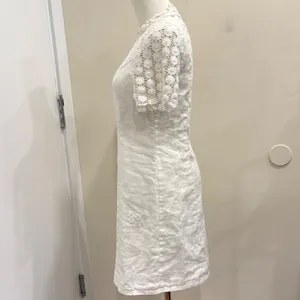 Corey Lynn Calter Anthropologie Lorient White Linen Crochet Mini Dress 6 Cottage thumbnail 5