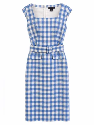 Ann Taylor Blue White Gingham Belted Sheath Dress Size 0 thumbnail 2