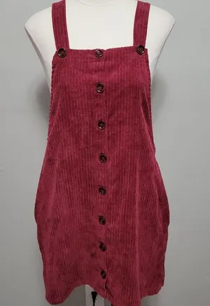 Asos En Creme burgundy corduroy pinafore dress size medium thumbnail 2