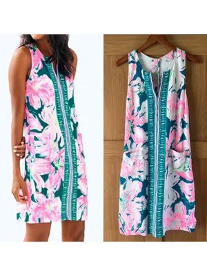 Lilly Pulitzer Carlotta Shift Dress in Tidal Wave Pans Garden Women’s size 4 thumbnail 2