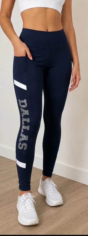 High-Waist Navy Leggings with Side Pocket and 'DALLAS' Detail thumbnail 1
