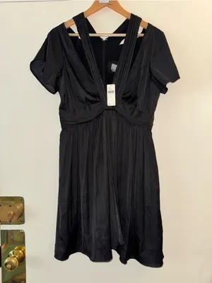 NWT Anthropologie V-Neck Vibrant Black Mini Dress Sz 8 thumbnail 5