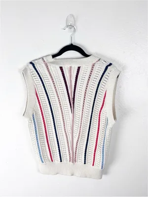 LE LIS 100% Cotton Striped Knit Sweater Vest Medium Preppy Golf Tennis Casual thumbnail 2
