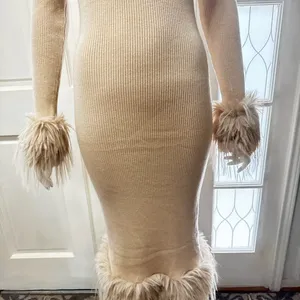 JOLLYA Off-Shoulder Cream Knit Dress with Feather Trim Size M/L P-36 thumbnail 8