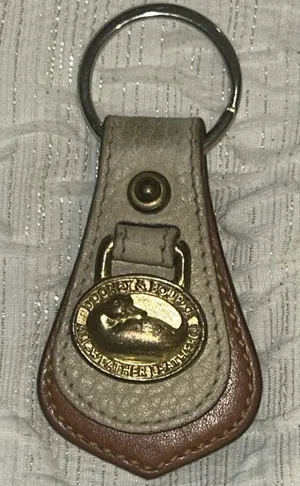 Vintage Dooney & Bourke Cream and Brown Leather Key Ring Key Chain Fob Keychain thumbnail 1