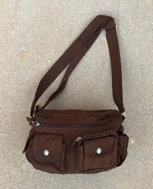 Y2K Brown shoulder messenger crossbody schoolgirl bratz bag purse cargo pocket goth academia satchel #preppy #2000s #streetwear #acubi #whimsygoth silver accents Measurement in pics thumbnail 1