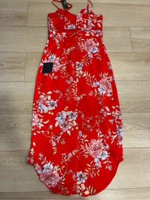 NWT Lulus Women’s My Favorite Day Red Floral Tulip Skirt Midi Dress Size S thumbnail 7