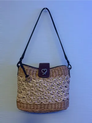 Brighton brand Woven Straw Shoulder Bag with Heart Accent - Natural thumbnail 2